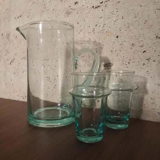 Carafe en Verre Soufflé Traditionnelle – Artisanat Beldi - 100 % recyclé