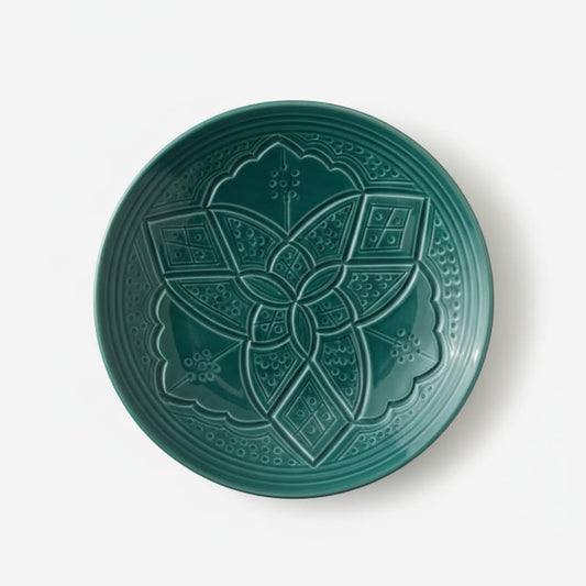 Petite Assiette Artisanal - Empreinte fait main - 19 cm vert émeraude