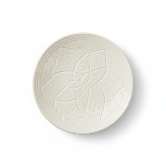Petite Assiette à Dessert Marocaine Blanche en Céramique - Collection Empreinte (19 cm)