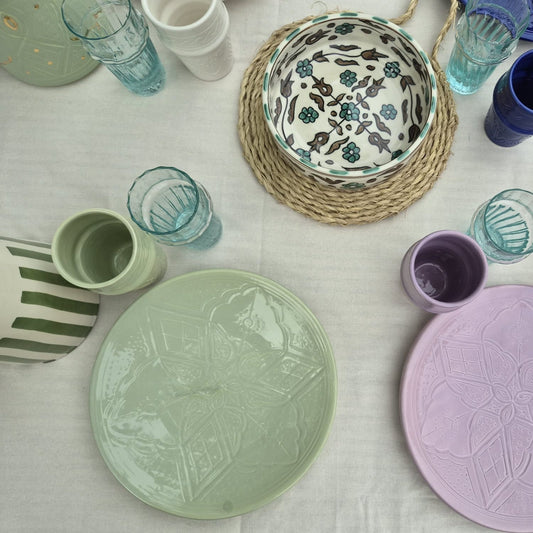 Grande Assiette Vert Mint - Empreinte fait main