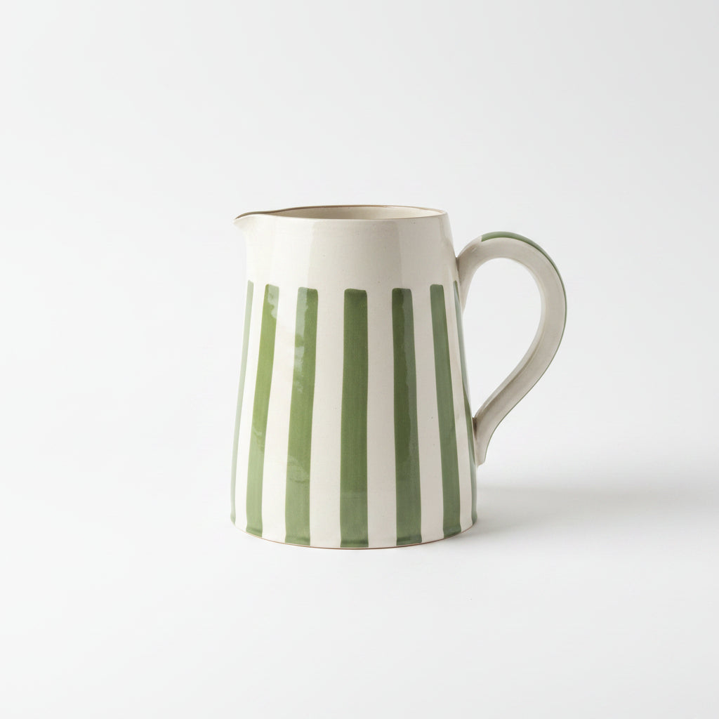 Carafe en Verre Soufflé Marocaine Verte à Rayures - Artisanat Fait Main (16 cm)