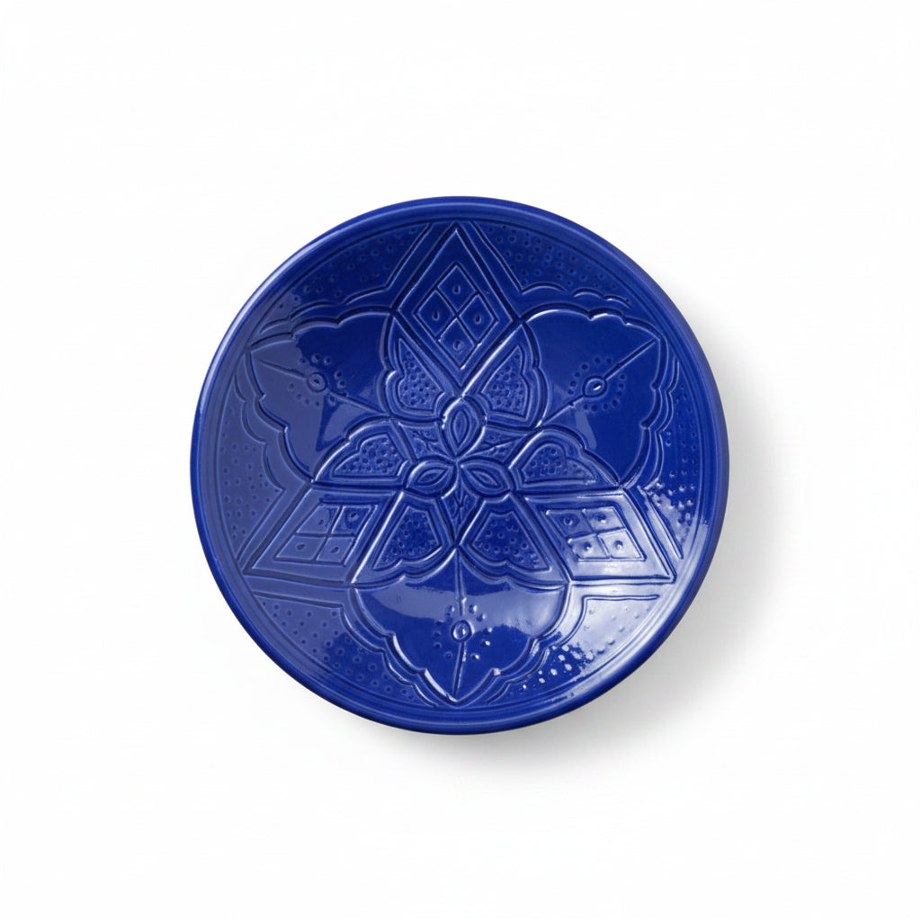 Grande Assiette Marocaine Bleu en Céramique - Collection Empreinte Fait Main (25 cm)
