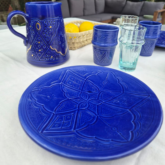 Grande Assiette Marocaine Bleu en Céramique - Collection Empreinte Fait Main (25 cm)
