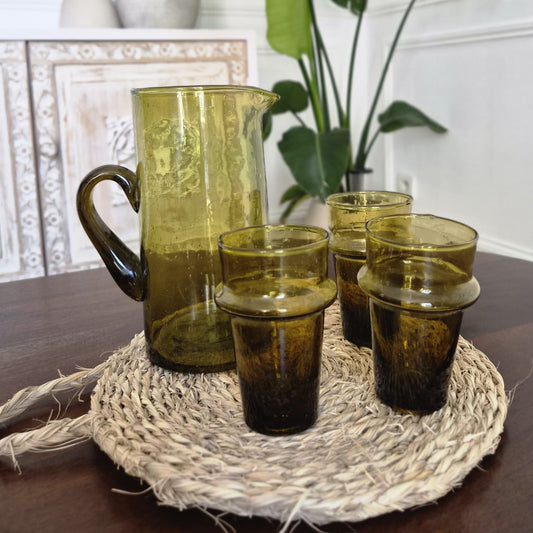 Carafe en Verre Soufflé Marocaine Marron - Artisanat Beldi 100% Recyclé