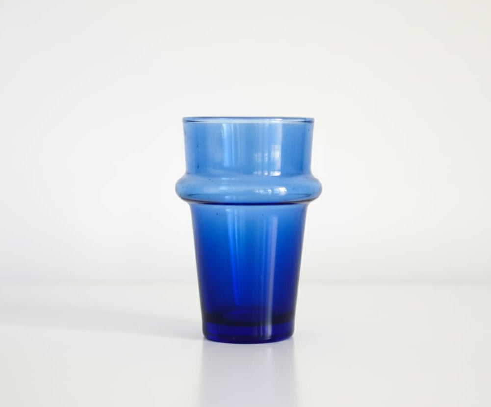 Lot de 6 Verres à Thé Beldi Marocains Bleus - Verre Soufflé 100% Recyclé (10,5 cm)