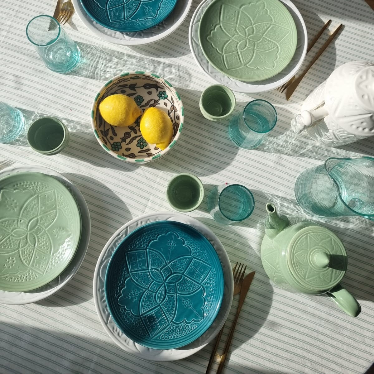 Petite Assiette Artisanal - Empreinte fait main - 19 cm vert émeraude