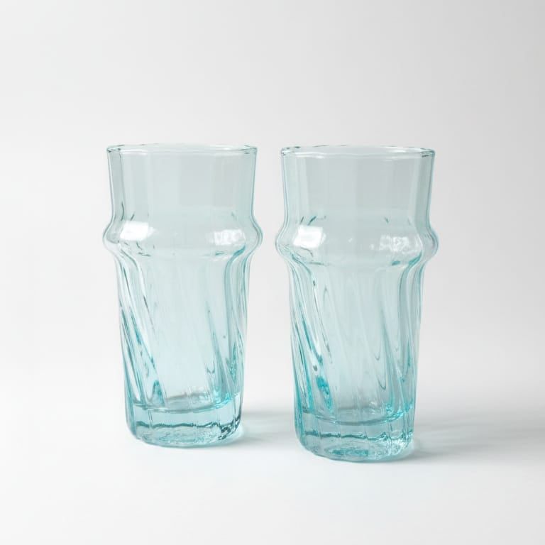 Lot de 6 Verres Beldi Striés Marocains - Verre Soufflé 100% Recyclé