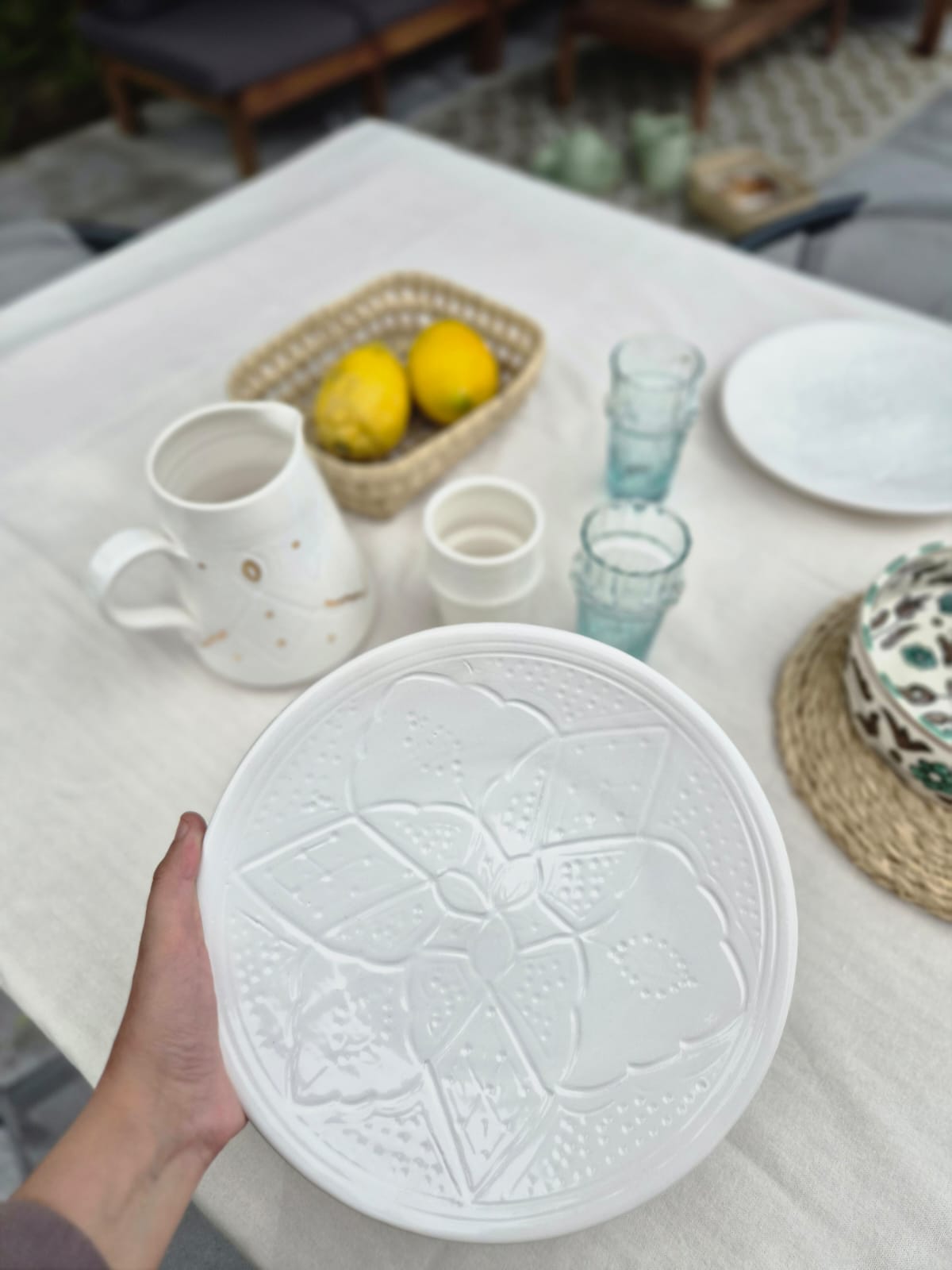 Grande Assiette Blanche - Empreinte fait main -25 cm
