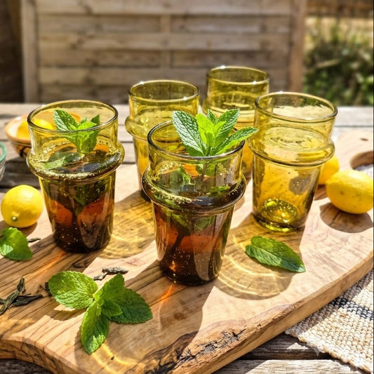 Lot de 6 Verres Beldi Marocains Marron - Verre Soufflé 100% Recyclé
