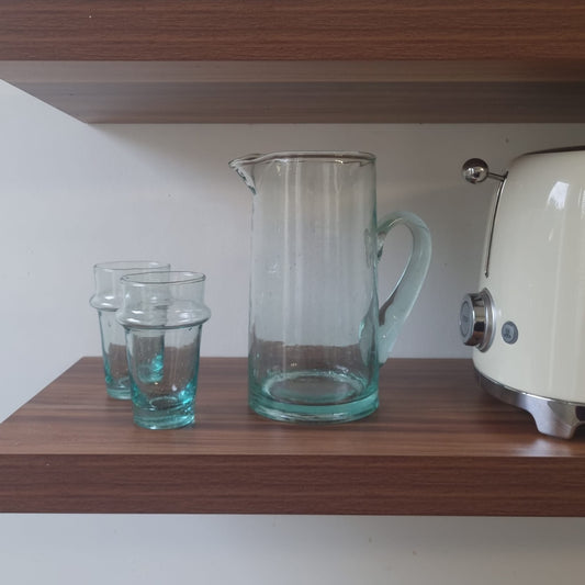 Carafe en Verre Soufflé Marocaine transparent - Artisanat Beldi 100% Recyclé
