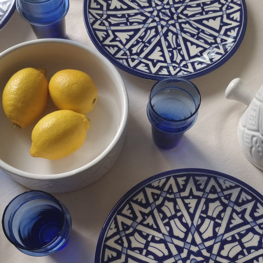 Lot de 6 Verres à Thé Beldi Marocains Bleus - Verre Soufflé 100% Recyclé (10,5 cm)