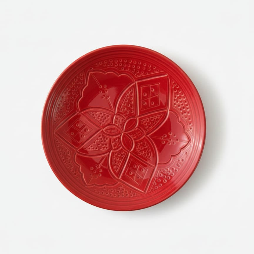 Petite Assiette Artisanal - Empreinte fait main - 19 cm rouge