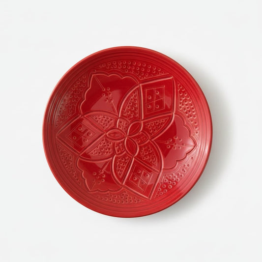 Petite Assiette Artisanal - Empreinte fait main - 19 cm rouge