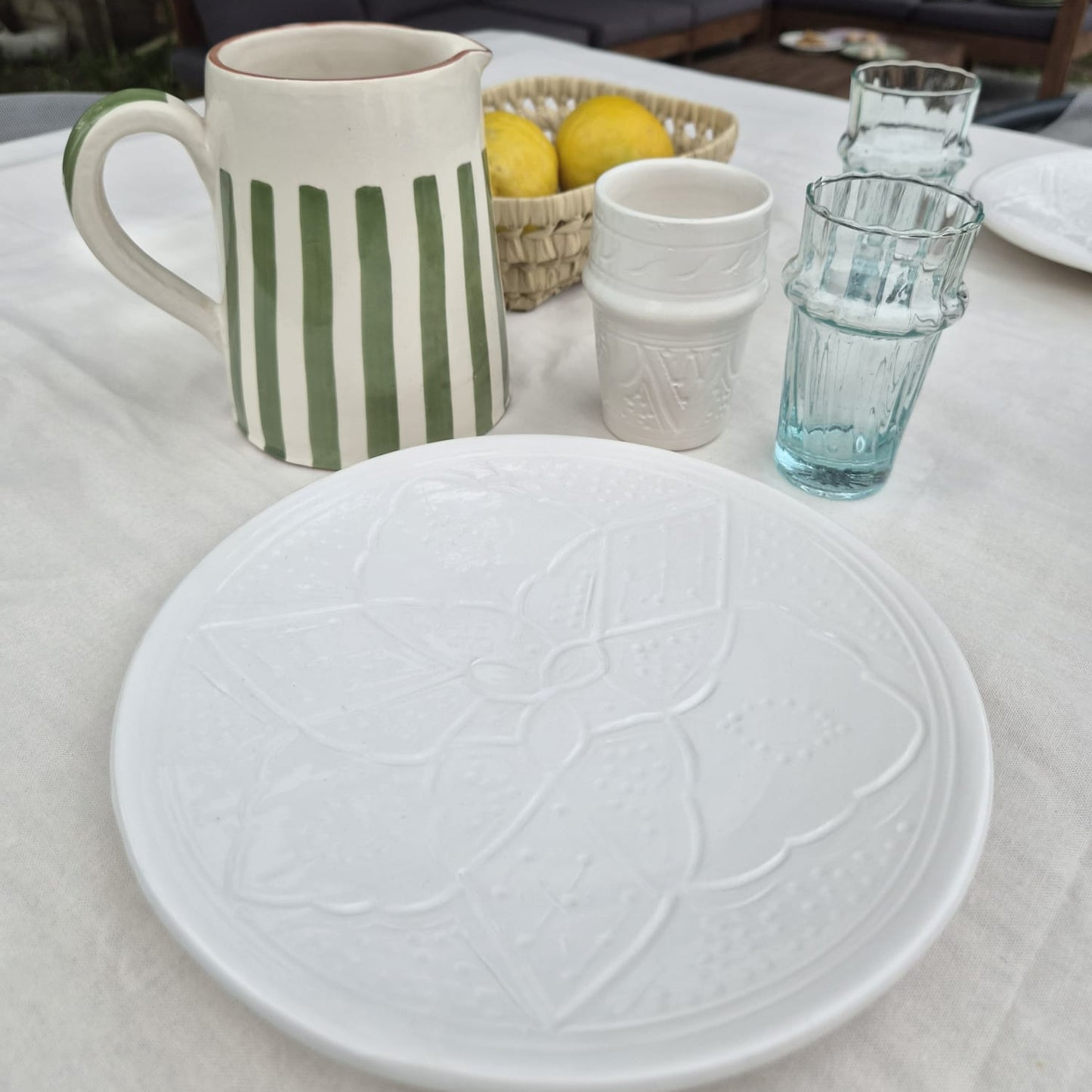 Grande Assiette  Blanche - Empreinte fait main -25 cm