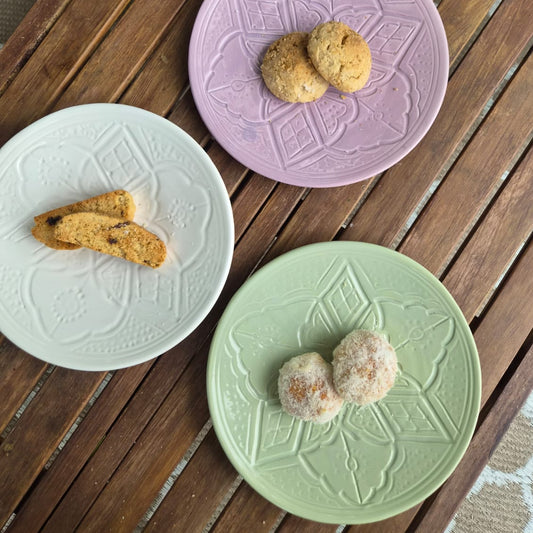 Petite Assiette à Dessert Marocaine Vert Mint en Céramique - Collection Empreinte (19 cm)