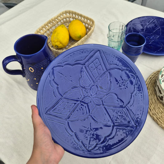Grande Assiette  Bleu - Empreinte fait main -25 cm