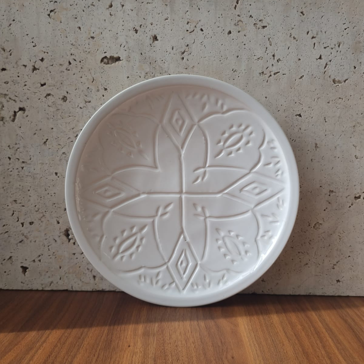 Grande Assiette  Blanche - Empreinte fait main