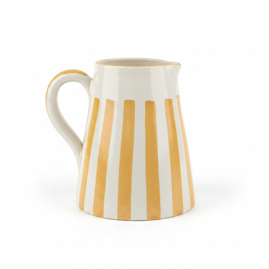 Carafe en Verre Soufflé Marocaine Jaune à Rayures - Artisanat Fait Main (16 cm)