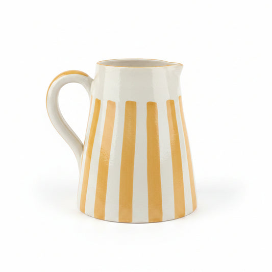 Carafe en Verre Soufflé Marocaine Jaune à Rayures - Artisanat Fait Main (16 cm)