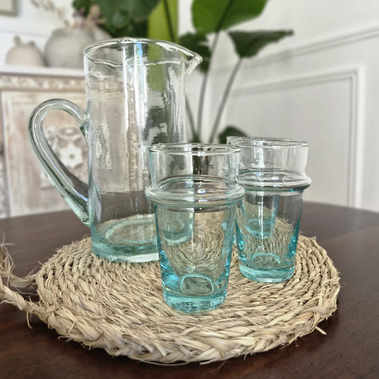 Carafe en Verre Soufflé Marocaine transparent - Artisanat Beldi 100% Recyclé